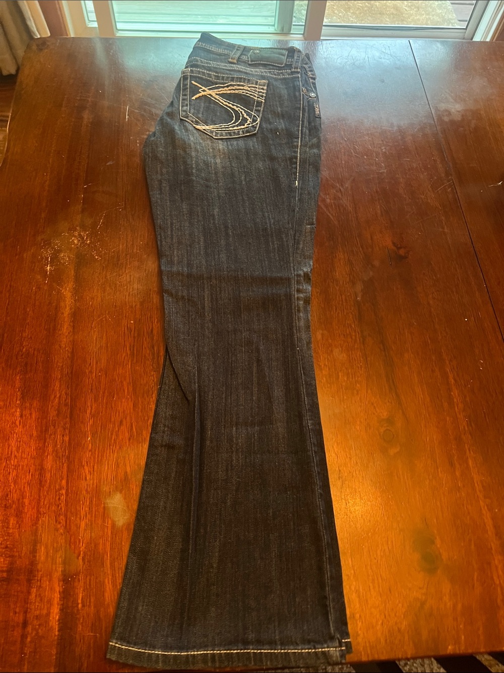 Silver Jeans Dark Blue Bootcut Jeans with Contrasting Pocket Stitching